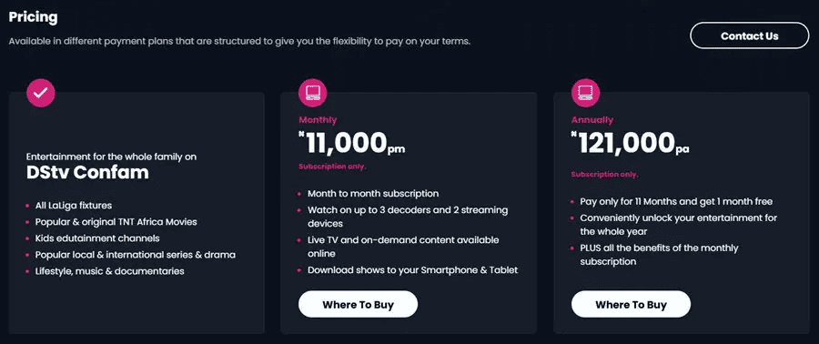dstv confam price in nigeria 2025
